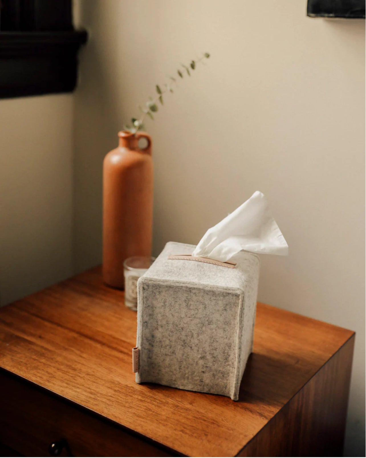 Graf Lantz Merino Wool Felt Tissue Box Cover · Heather White