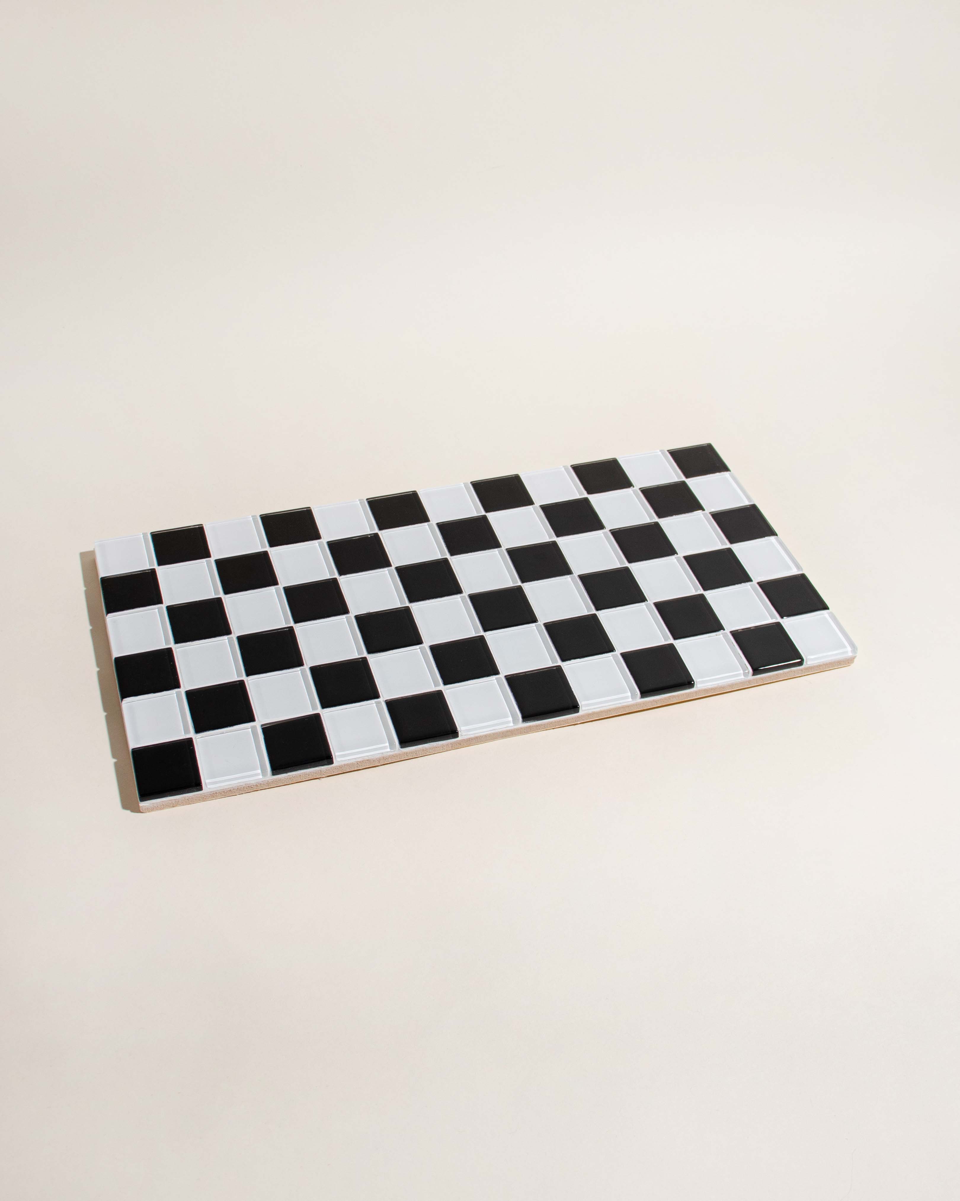 Glass Tile Decorative Tray · Black & White Checkered