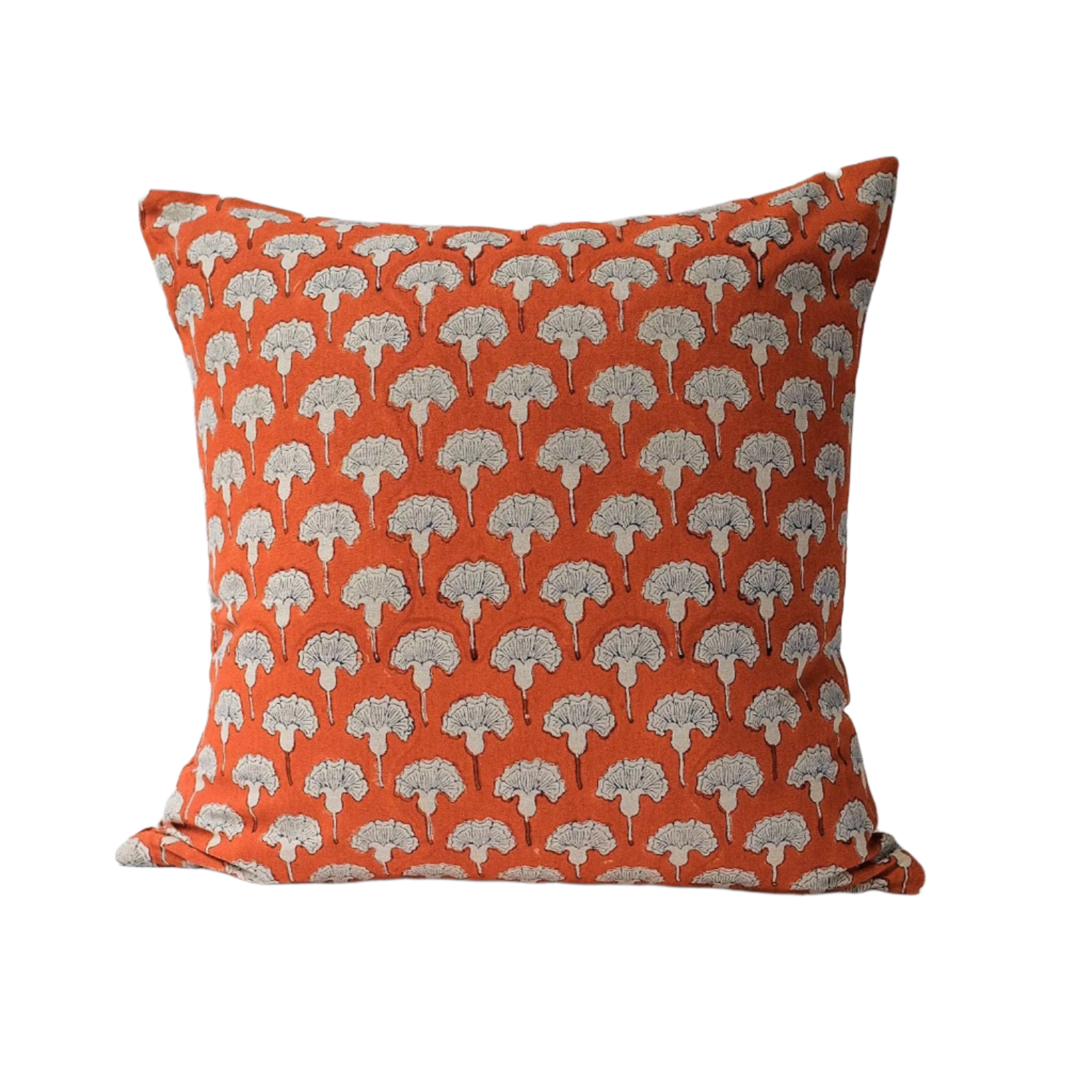 Seema Hand Block-printed Linen Pillow · Poppy Orange