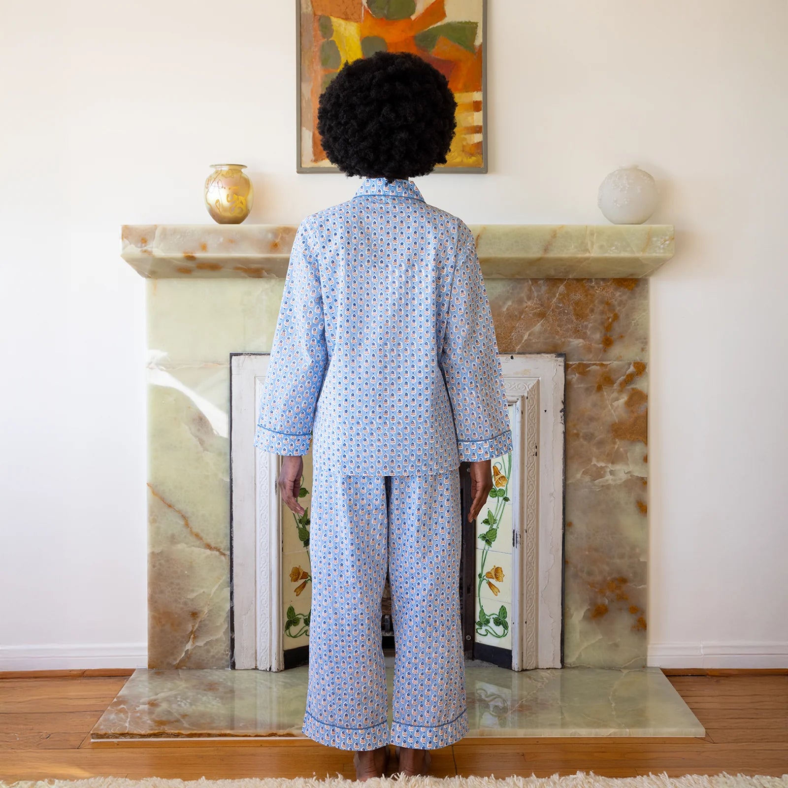 Hand Block-printed Pajama Set in Bluebonnet · Block Shop Textiles, socius design