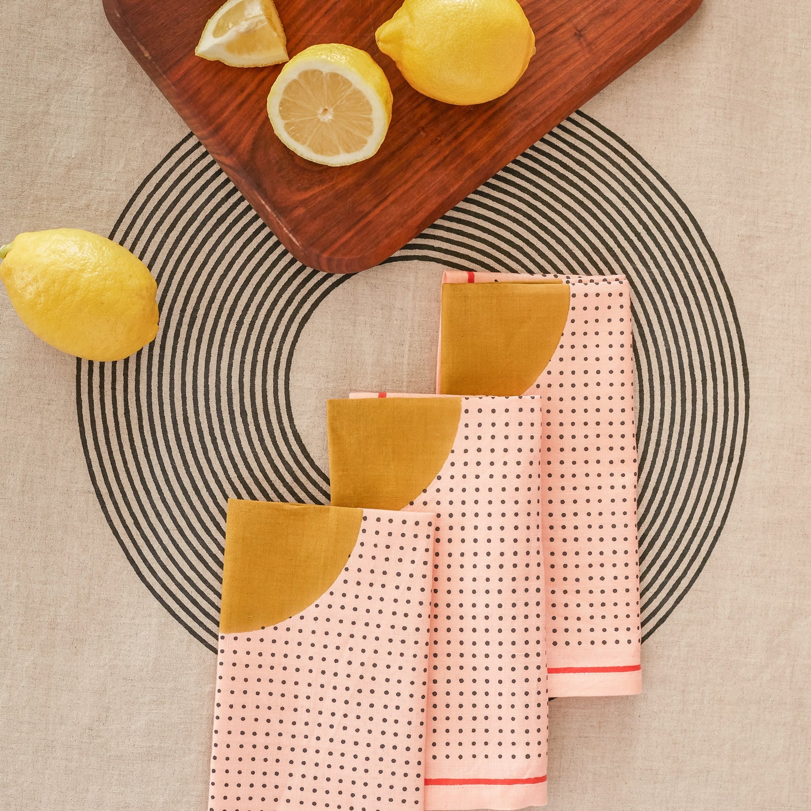 Hand Block-Printed Solstice Napkin Set · Peach