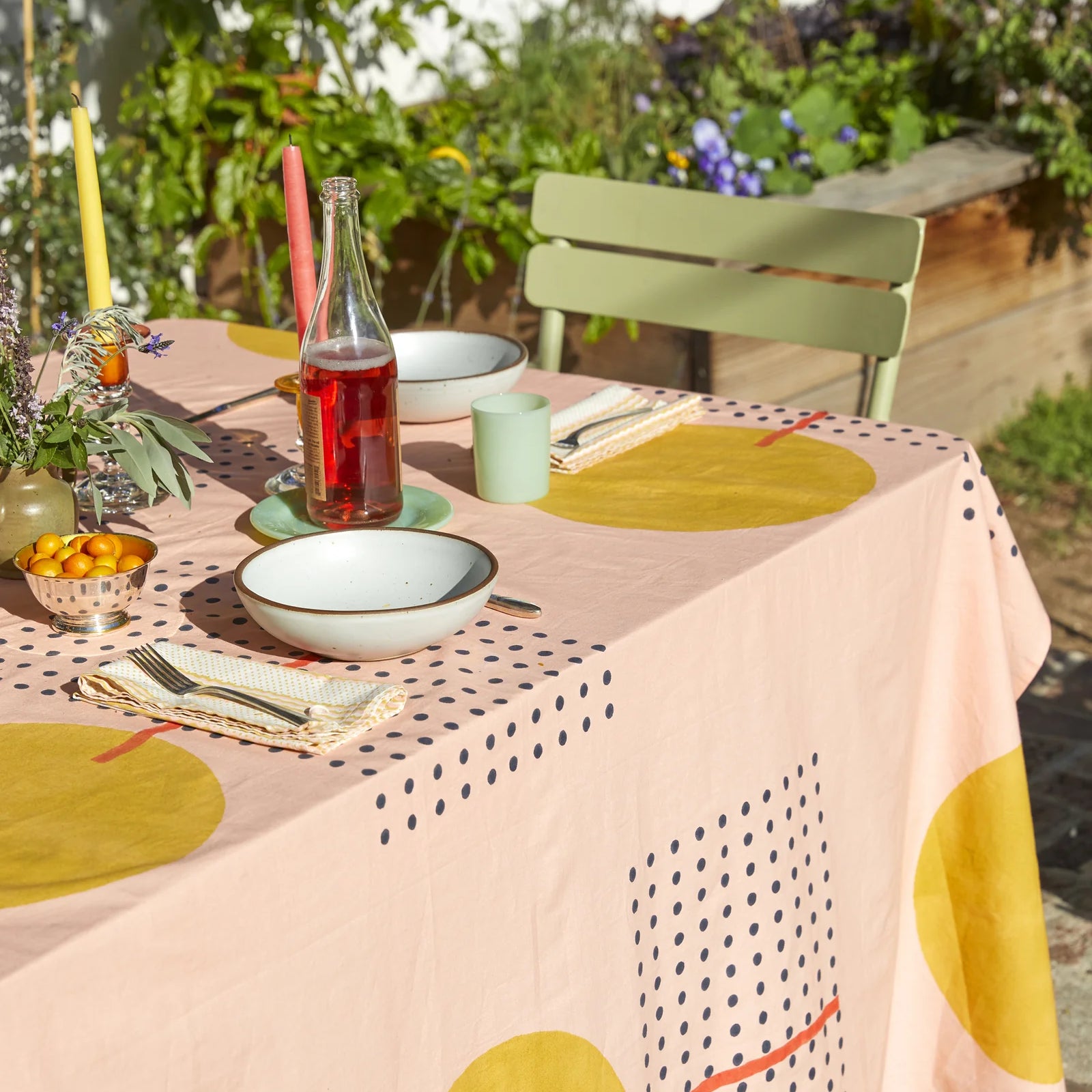 Hand Block-Printed Metronome Table Cloth · Peach