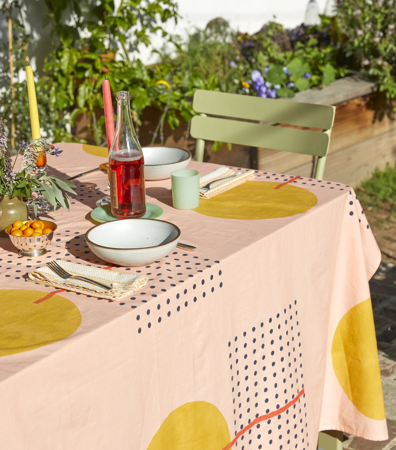 Hand Block-Printed Metronome Table Cloth · Peach