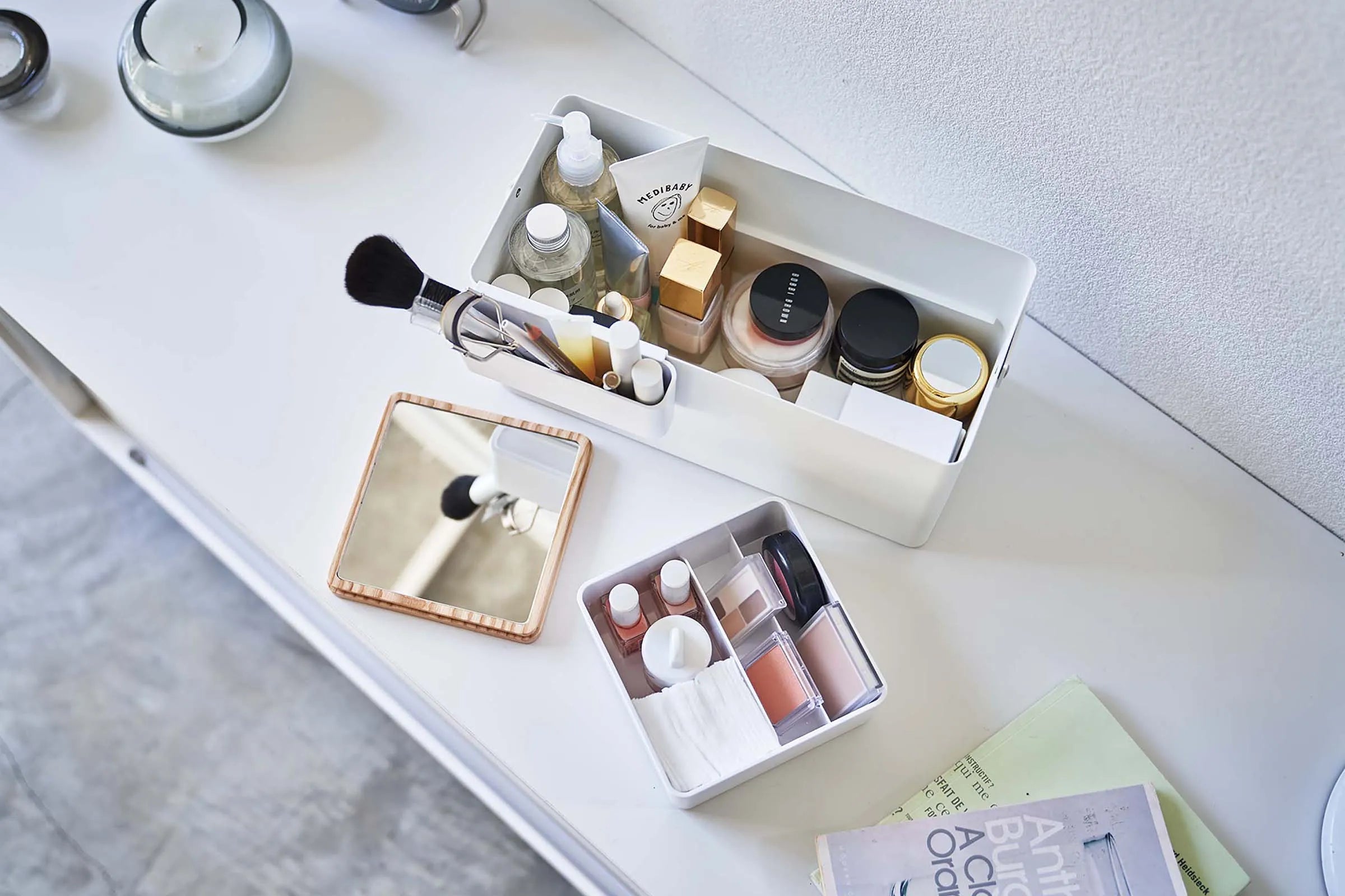 Steel + Wood Makeup Organizer with Mirror · Yamazaki Home