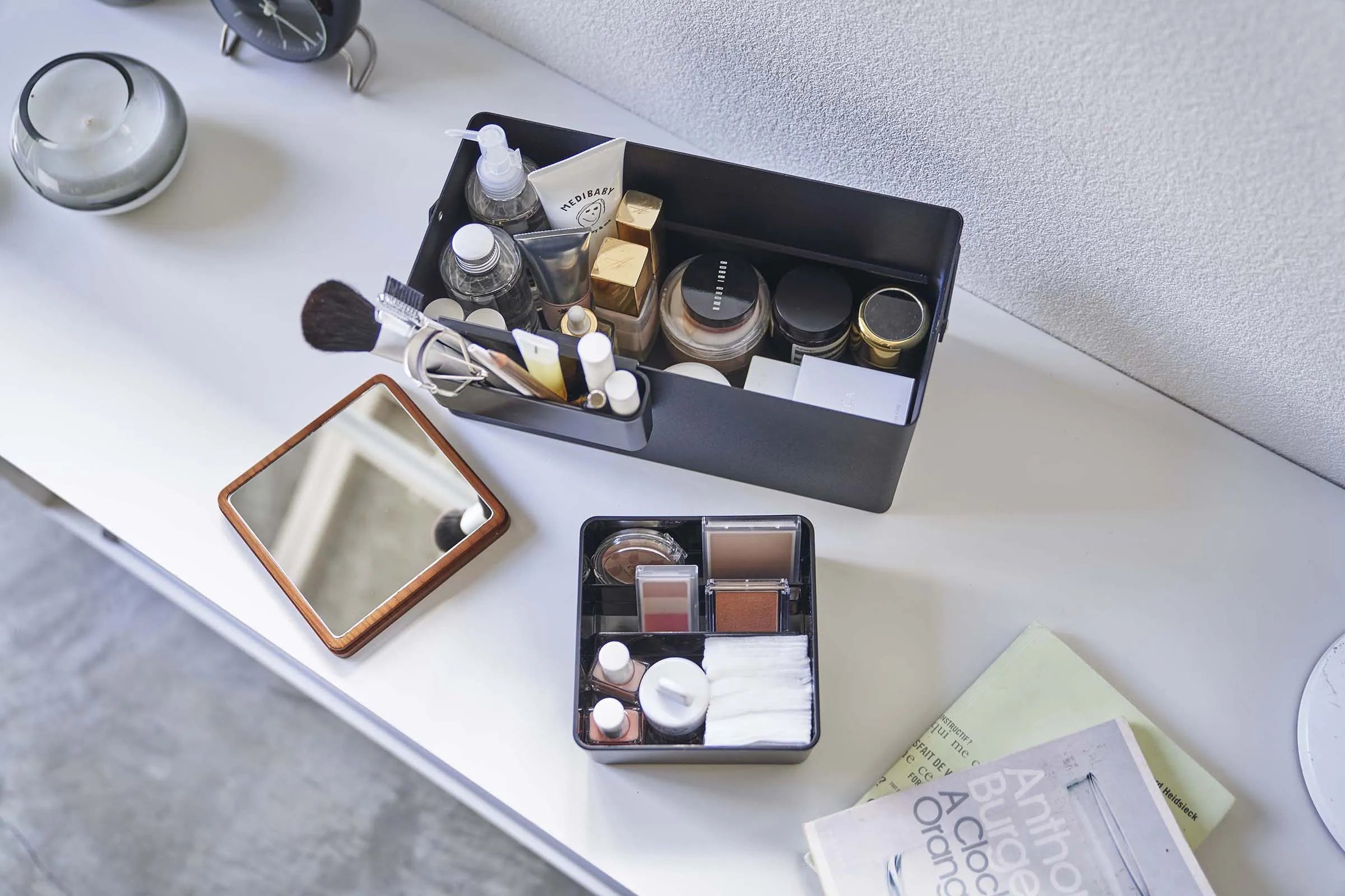 Steel + Wood Makeup Organizer with Mirror · Yamazaki Home