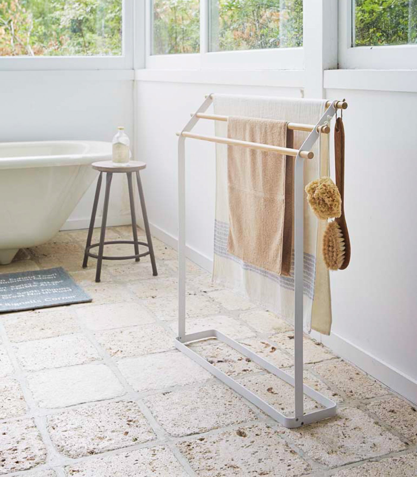 Steel + Wood Bath Towel Rack (32" H)  · Yamazaki Home