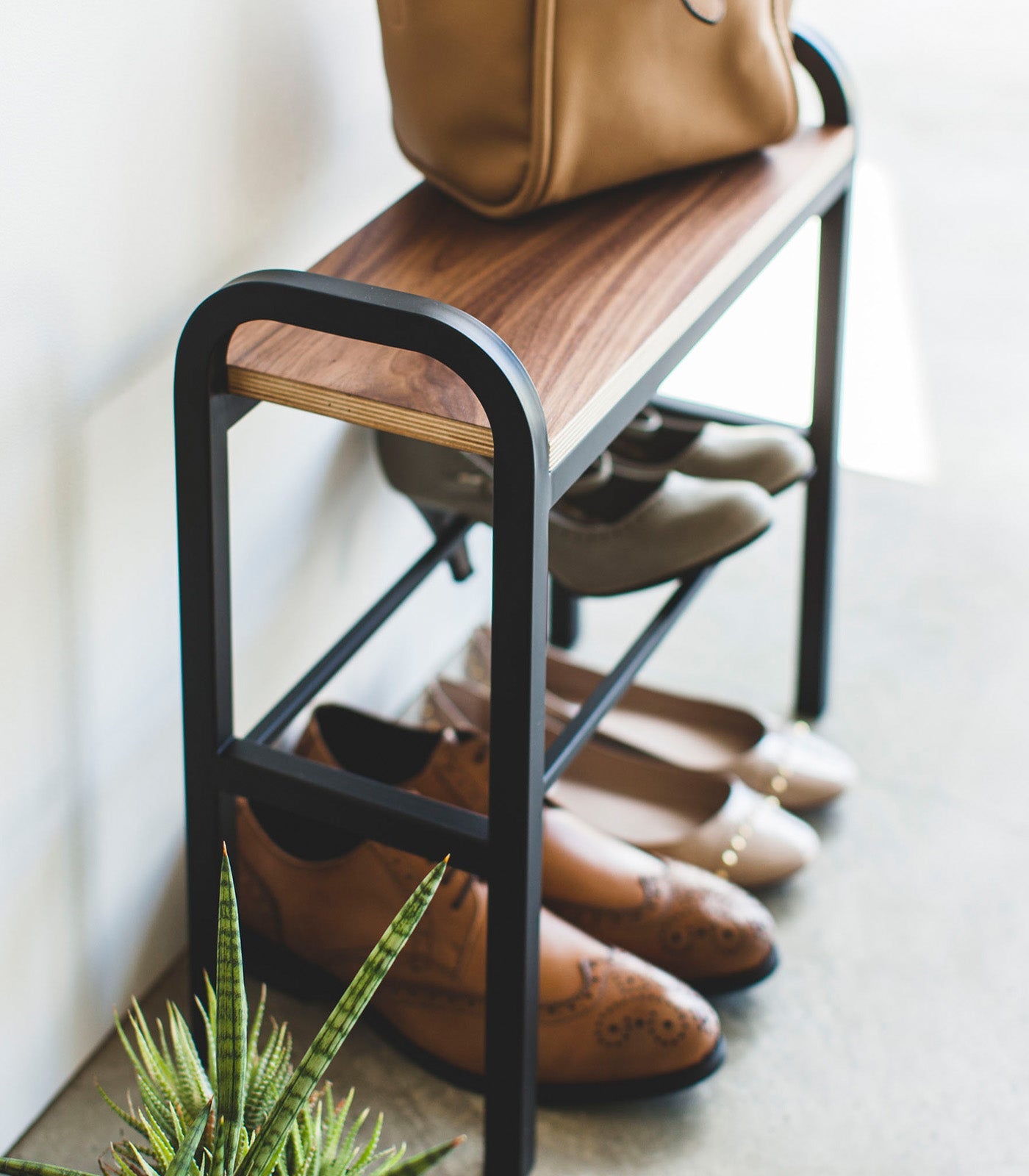 Steel + Wood Shoe Organizer & Bench (18" H) · Yamazaki Home