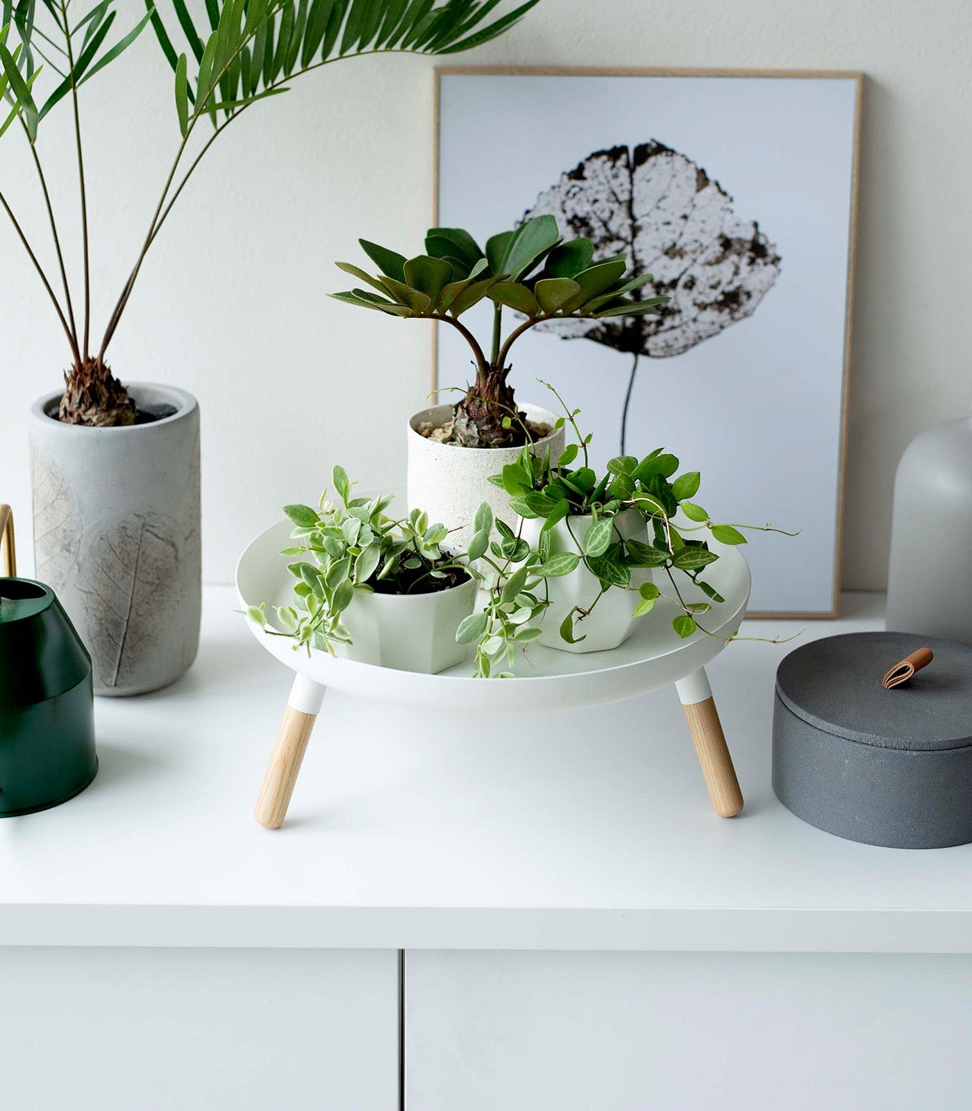 Countertop Pedestal Tray (5" H)  · Steel + Wood